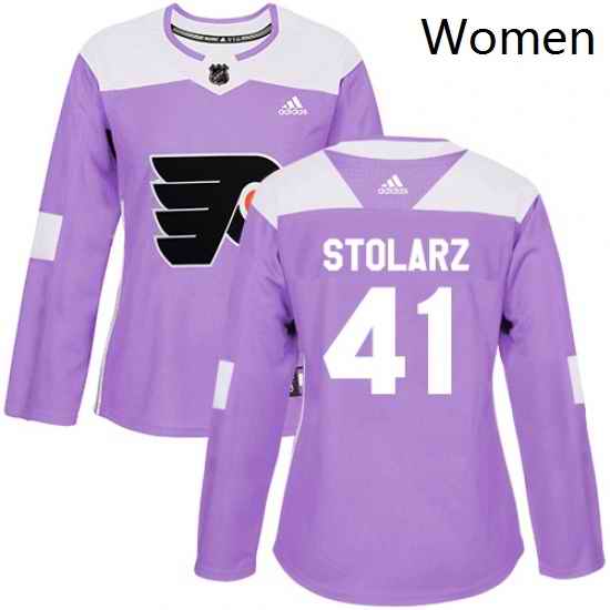 Womens Adidas Philadelphia Flyers 41 Anthony Stolarz Authentic Purple Fights Cancer Practice NHL Jersey